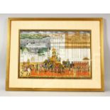 A GOOD INDIAN SCHOOL MINIATURE PAINTING depicting a colourful procession, image 26cm x 38cm.