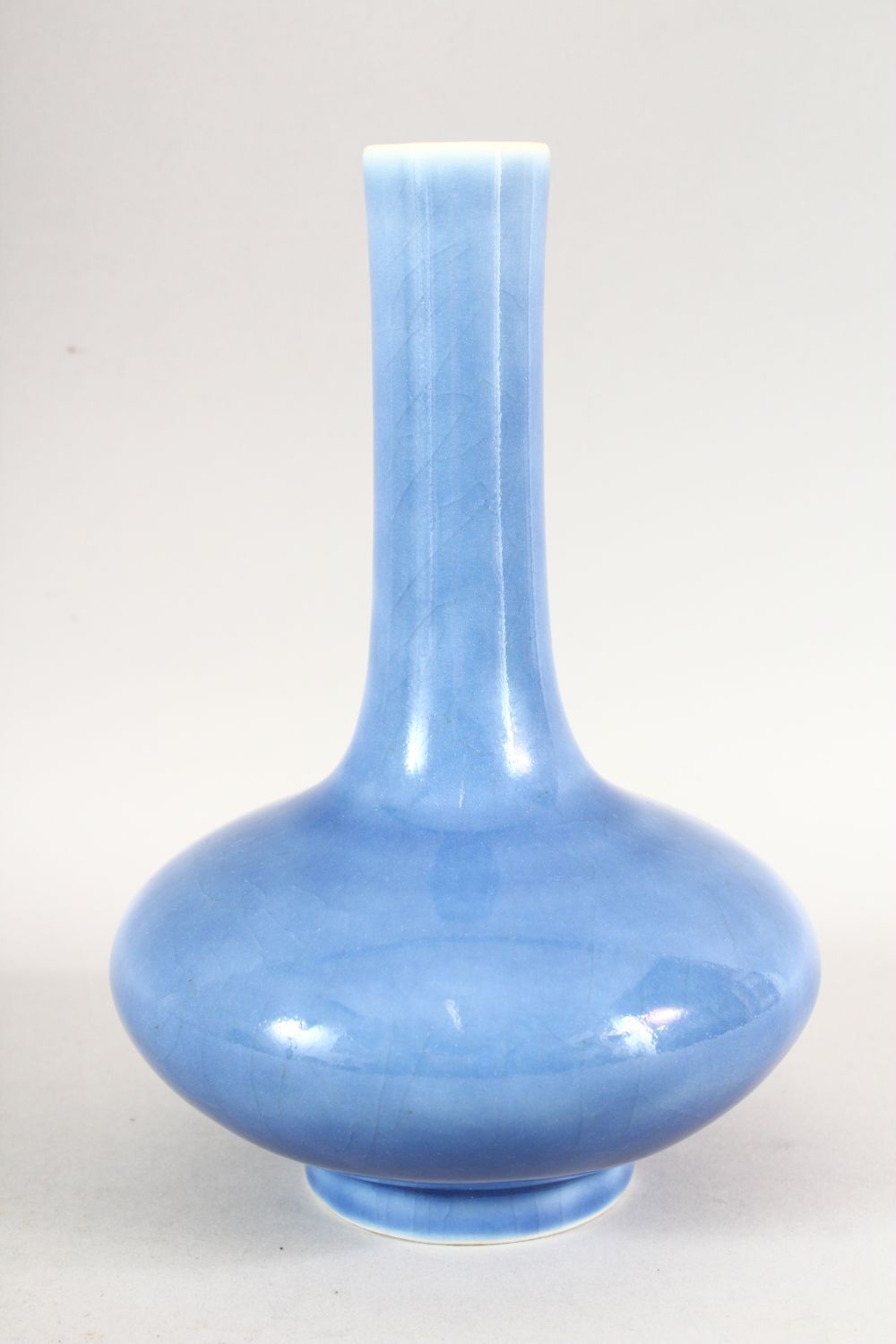 A GOOD BLUE GLAZE BULBOUS VASE, six character mark to base in blue, 22cm high. - Image 2 of 6