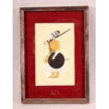 AN INDIAN MINIATURE PAINTING OF A NOBLEMAN - framed measuring 21cm x 16