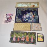 A MIXED LOT OF 7 CHINESE / JAPANESE / INDIAN EMBROIDERED SILKS / PAINTINGS, The largest depicting