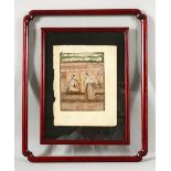 AN INDIAN PAINTED MINIATURE, depicting two young female figures, one seated, the other standing,