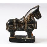 A CHINESE CARVED HARDSTONE FIGURE OF A HORSE, 7.5cm high.