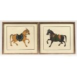 TWO 19TH CENTURY INDIAN MINIATURE PAINTINGS OF HORSES - Framed measuring 39cm x 26cm