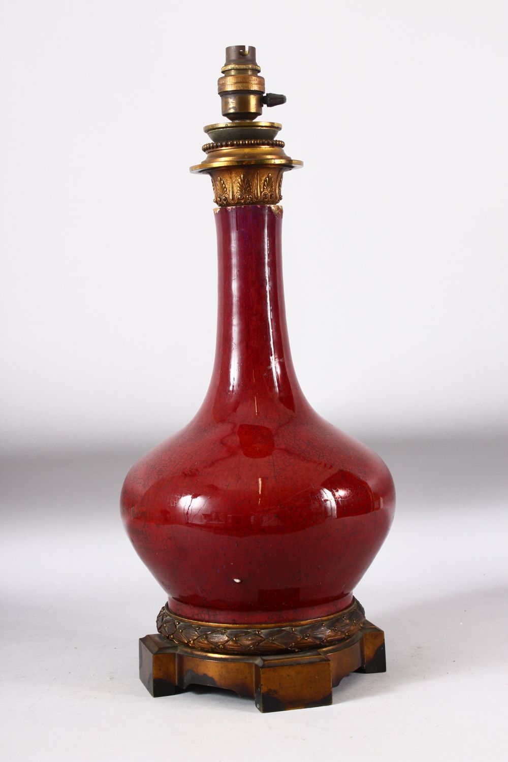 A CHINESE SANG DE BOEUF VASE / LAMP, with ormolu mounts, 51cm high. - Image 3 of 6
