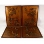 A SET OF FOUR CHINESE CHINOISSERIE PAINTED LACQUER PANELS, two 57cm x 42cm, the other two 42cm x
