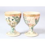 A PAIR OF SATSUMA PORCELAIN EGG CUPS, 6.5cm.