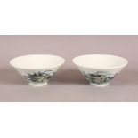 A PAIR OF 19TH / 20TH CENTURY CHINESE DOUCAI DECORATED PORCELAIN CUPS - decorated with ducks in