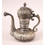 A TURKISH OTTOMAN TINNED COPPER LIDDED EWER, 20cm high.