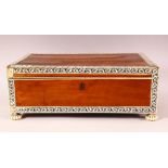 AN 18TH/19TH CENTURY VITZAKHAPATNAM SANDLEWOOD, IVORY AND PENWORK BANDED SEWING BOX, the