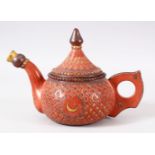 A GOOD TURKISH TOPHANE POTTERY COFFEE POT & COVER - With incised and gilded motifs, 21cm