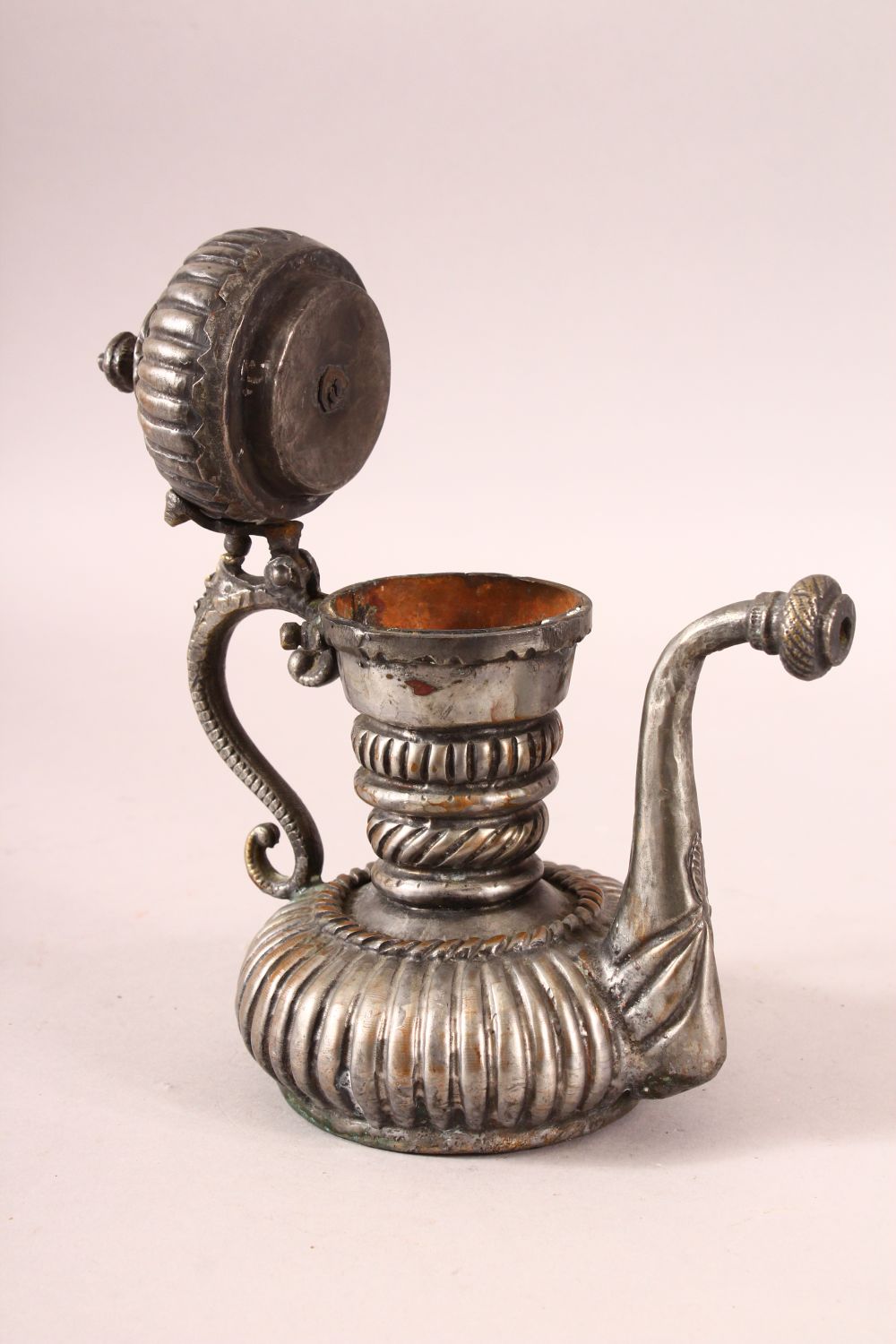 A TURKISH OTTOMAN TINNED COPPER LIDDED EWER, 20cm high. - Image 5 of 7