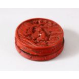 A SMALL CINNABAR LACQUER BOX AND COVER, 4.5cm diameter.
