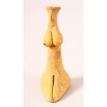 A SMALL AFGHAN TERRACOTTA FIGURE, stylised figure of female form, 9cm high.