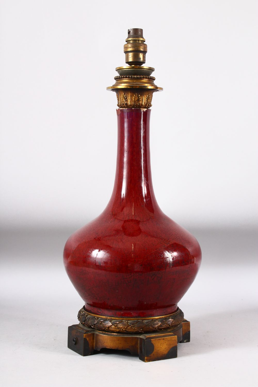 A CHINESE SANG DE BOEUF VASE / LAMP, with ormolu mounts, 51cm high. - Image 4 of 6