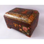 A GOOD PERSIAN QAJAR LACQUER PAINTED LIDDED BOX, decorated to the exterior with birds and detailed