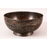 A FINE PERSIAN SAFAVID TINNED COPPER BOWL - with bands of calligraphy and weaved decor - 20cm