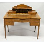 A SHERATON REVIVAL LADIES MAHOGANY AND SATINWOOD BANDED WRITING DESK, the upper section with two