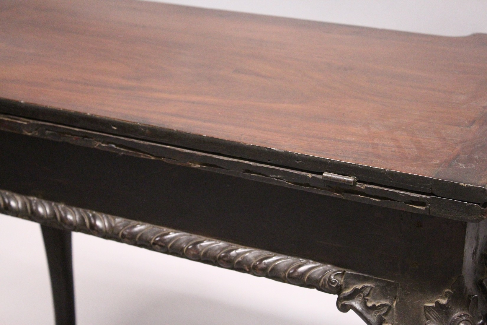A GEORGE III MAHOGANY FOLD OVER CARD TABLE, possibly Irish, of shaped rectangular outline, a - Image 10 of 10