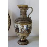 A GOOD LARGE METTLACH POTTERY EWER.