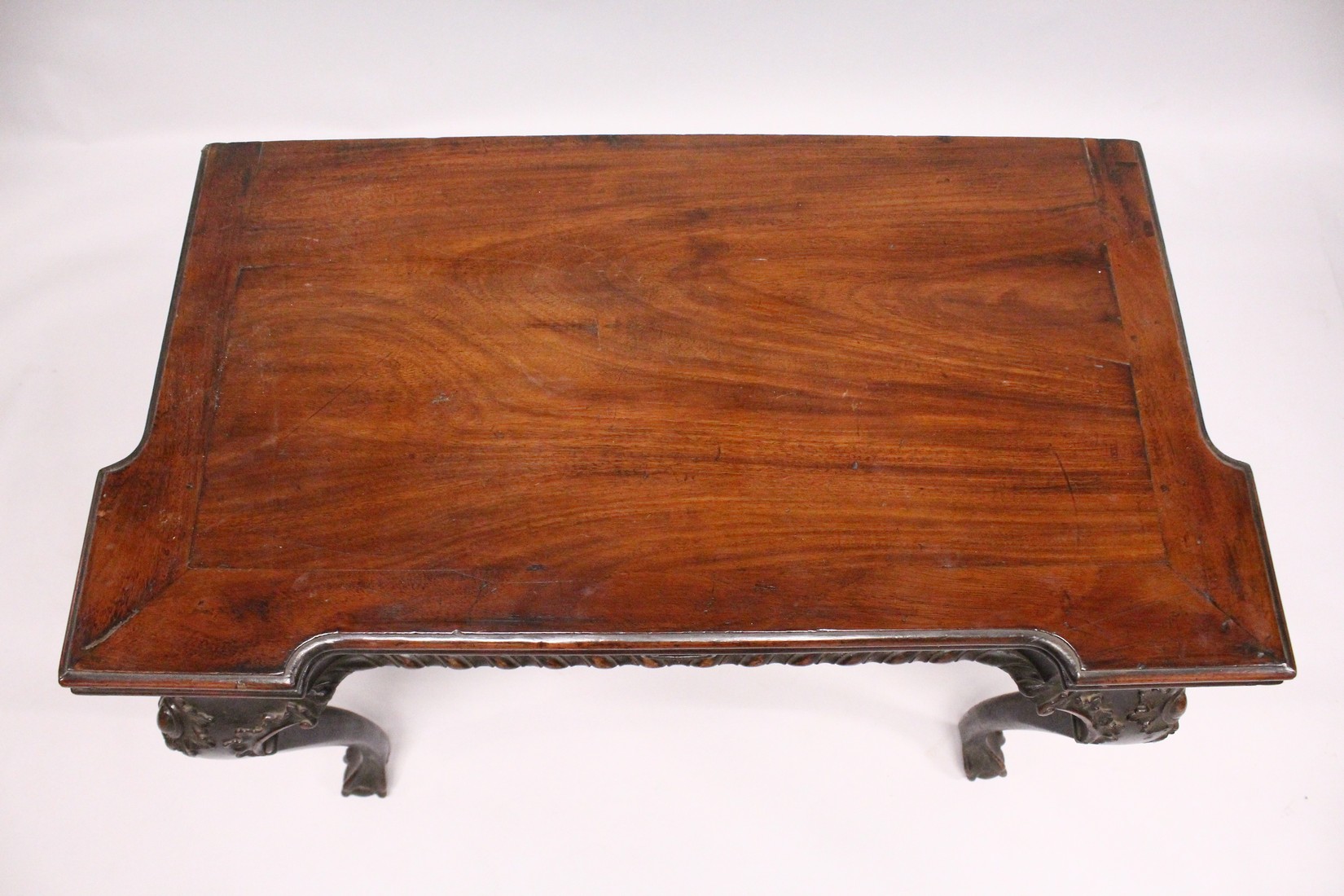 A GEORGE III MAHOGANY FOLD OVER CARD TABLE, possibly Irish, of shaped rectangular outline, a - Image 4 of 10