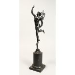 AFTER THE ANTIQUE A BRONZE OF MERCURY 12ins, on a plinth.