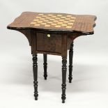A MAHOGANY GAMES TABLE, with two drawers on turned and fluted legs. 2ft 5ins wide x 2ft 5ins high.