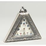 A SILVERED MASONIC TRIANGULAR WATCH 'CERVNE'.