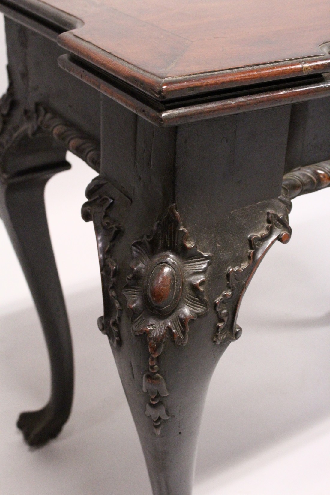 A GEORGE III MAHOGANY FOLD OVER CARD TABLE, possibly Irish, of shaped rectangular outline, a - Image 3 of 10