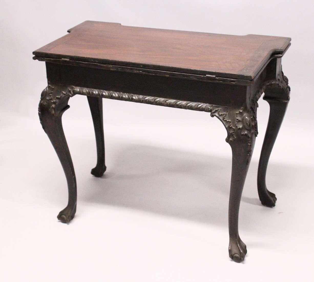 A GEORGE III MAHOGANY FOLD OVER CARD TABLE, possibly Irish, of shaped rectangular outline, a - Image 9 of 10