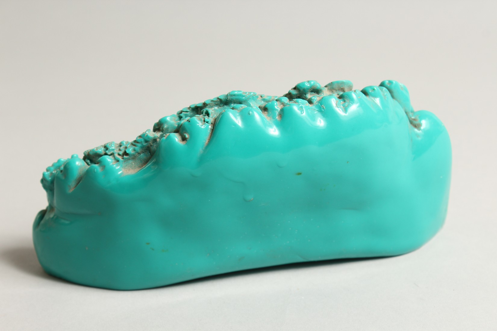 A CHINESE CARVED TURQUOISE BOULDER 9.5ins long. - Image 3 of 3