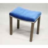 A GEORGE VI CORONATION STOOL with blue velvet seat by B North & Son. 1ft 8ins high, 1ft 3ins deep