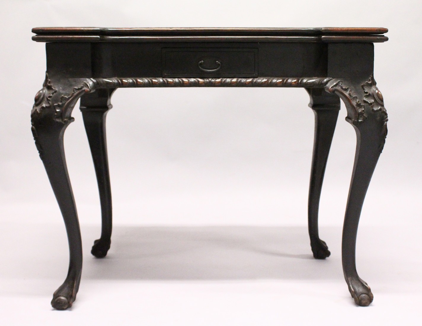 A GEORGE III MAHOGANY FOLD OVER CARD TABLE, possibly Irish, of shaped rectangular outline, a - Image 2 of 10