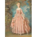 19th Century French School, a pastel portrait of an elegant lady in a formal garden, indistinctly