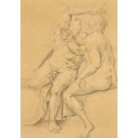 18th Century, A sketch of two figures, pencil drawing on yellow toned paper, 4.25" x 3", (