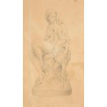 19th Century, pencil study of a statue of a woman with deer, 8" x5" and another of a naked boy