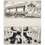 Tim Marwood (1954-2008) British, 'Thomas' No 473 'Lazy Daisy', 2, pen drawings, A group of 3 framed,