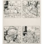 Tim Marwood (1954-2008) British, 'Thomas' No 470 'Stranded', 3, pen drawings, A group of 4 framed,