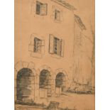 John Thorne (20th Century), 'Mill Mosset, France', crayon on brown paper, signed and inscribed,