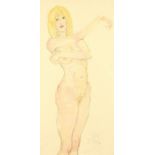 Kanwaldeep Singh Kang, signed Nicks, (1964-2000) British, a pencil and watercolour study of a nude