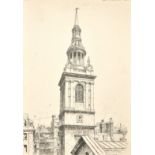 Hubert Williams (1905-1989) British, an ink drawing of All Hallows, Barking by the Tower, 16" x 10",