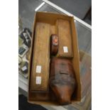 A leather cased hip flask, a leather cased travelling plated beaker and two boxes containing bone