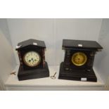 Two Victorian slate mantle clocks.