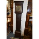 An 18th century oak thirty hour long case clock with 9.25 inch dial, signed Budgen, Croydon.