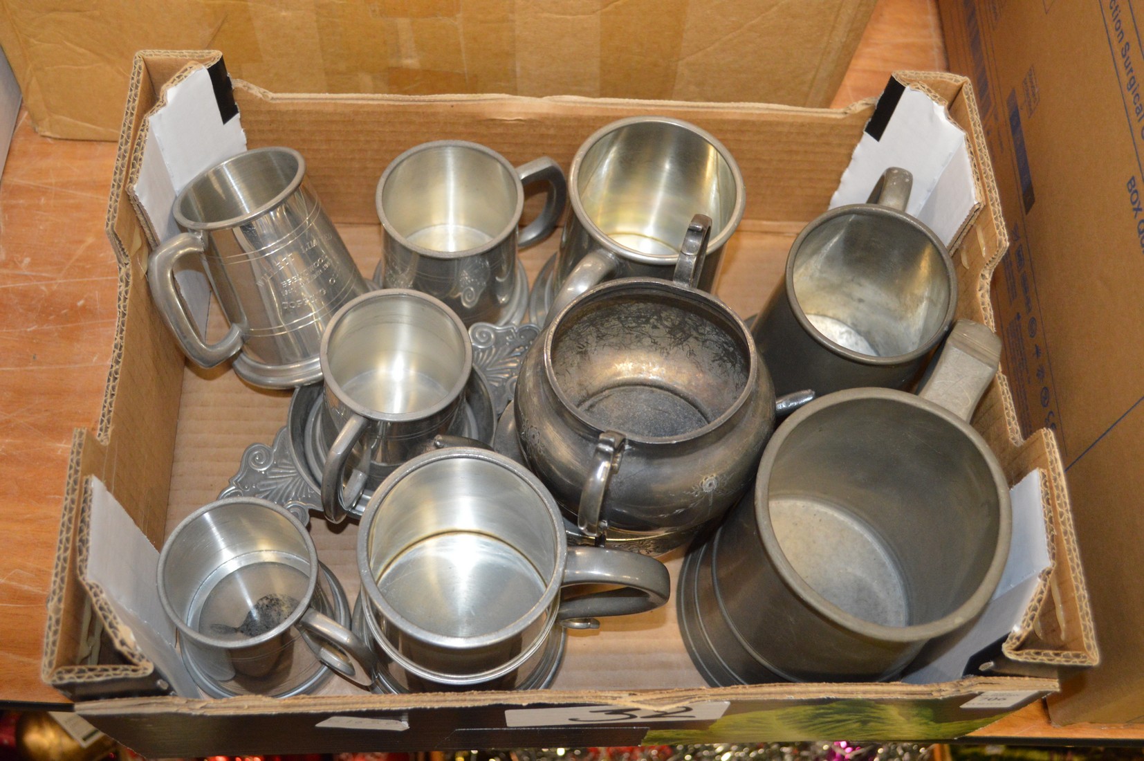 Pewter tankards etc.