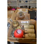 Stone water bottles, various oil lamps and other collectables.