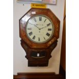 A Victorian mahogany and brass inlaid octagonal shaped drop dial wall clock, the dial signed Morris,