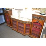 A good Victorian walnut, marble and ormolu mounted drop centre side cabinet, possibly by Gillow.