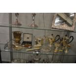 A silver plated four piece tea and coffee service and other plated wares.