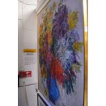 A large colourful oil on canvas depicting flowers.