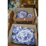 A quantity of blue and white china.